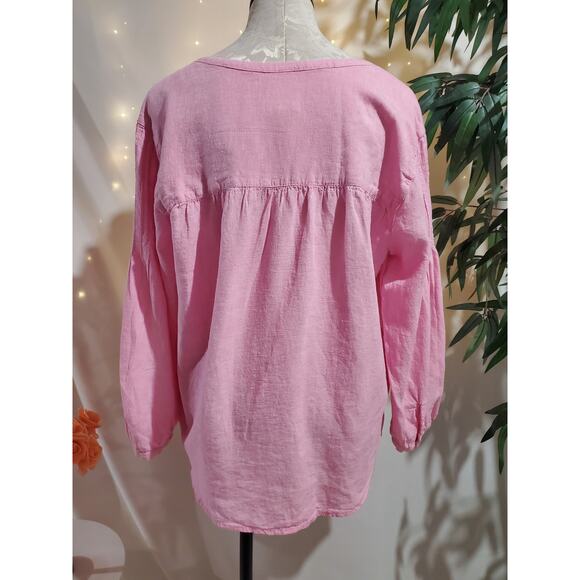 Joie Linen Shell Button Pleated Long Sleeve Blouse Top Womens Size L Pink Hi Low - Picture 3 of 10